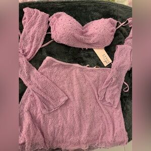 Oh Polly Pink/Purple Sequin Fancy Two Piece Skirt Set